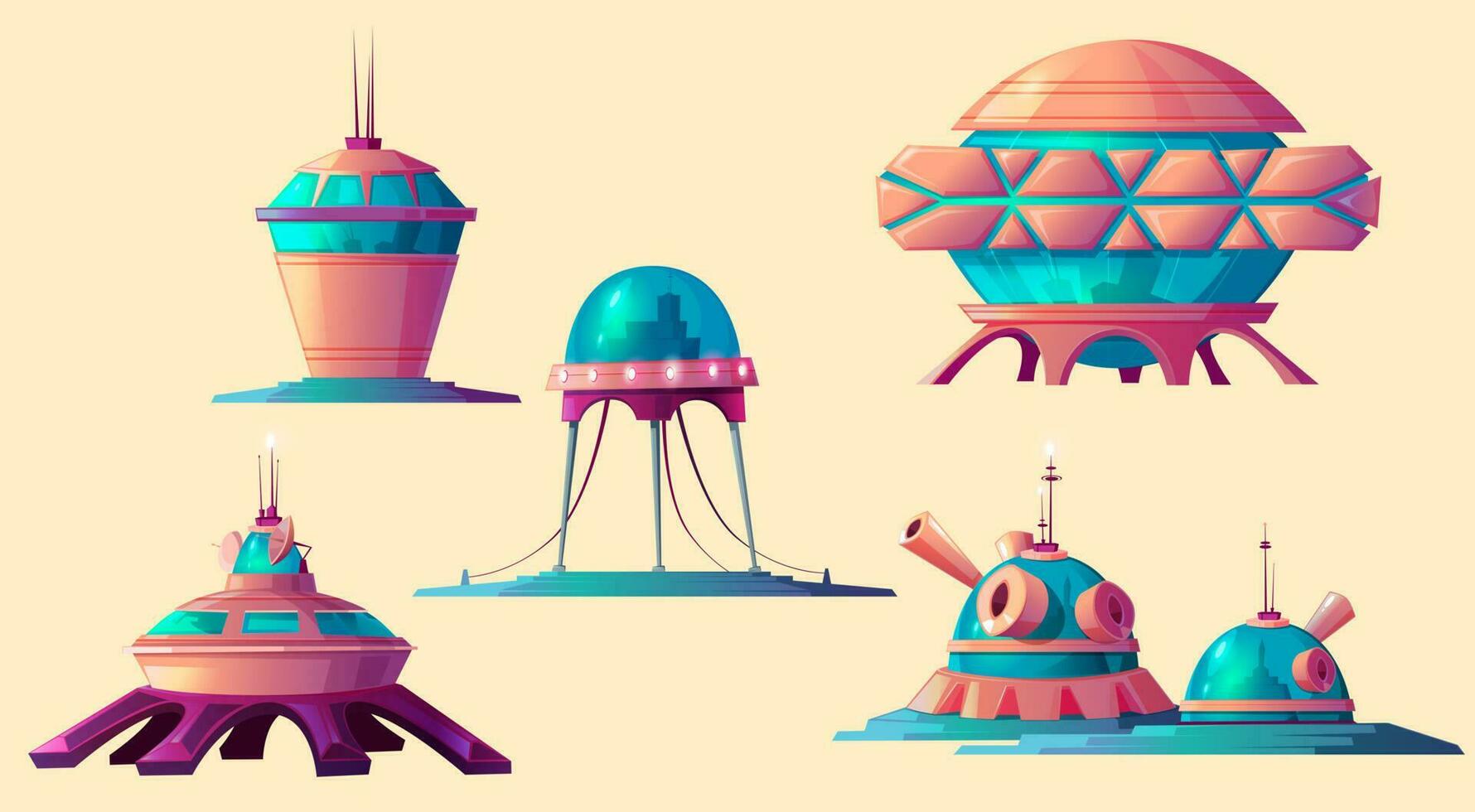 ruimte kolonisatie, kosmisch baseren elementen set. vector