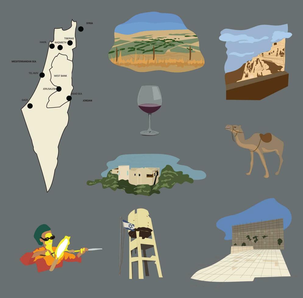 Israël geboorterecht reis vector pictogrammen