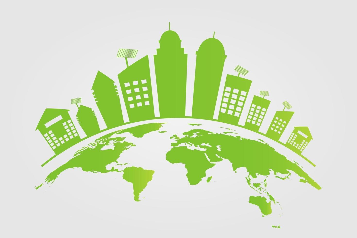 ecologie groene steden helpen de wereld met milieuvriendelijke conceptideeën vector