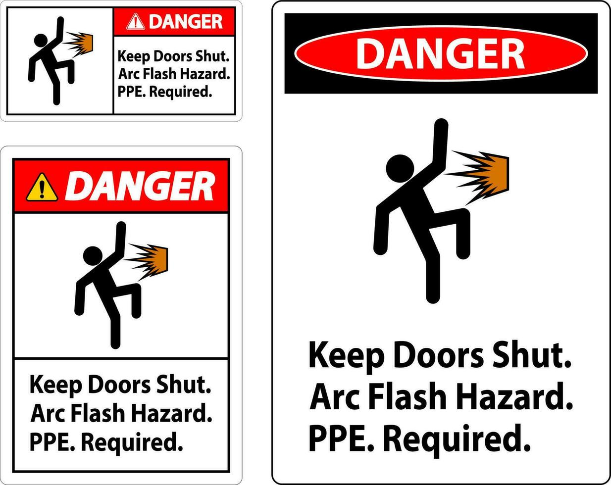 Gevaar teken houden deuren shut boog flash risico ppe verplicht vector