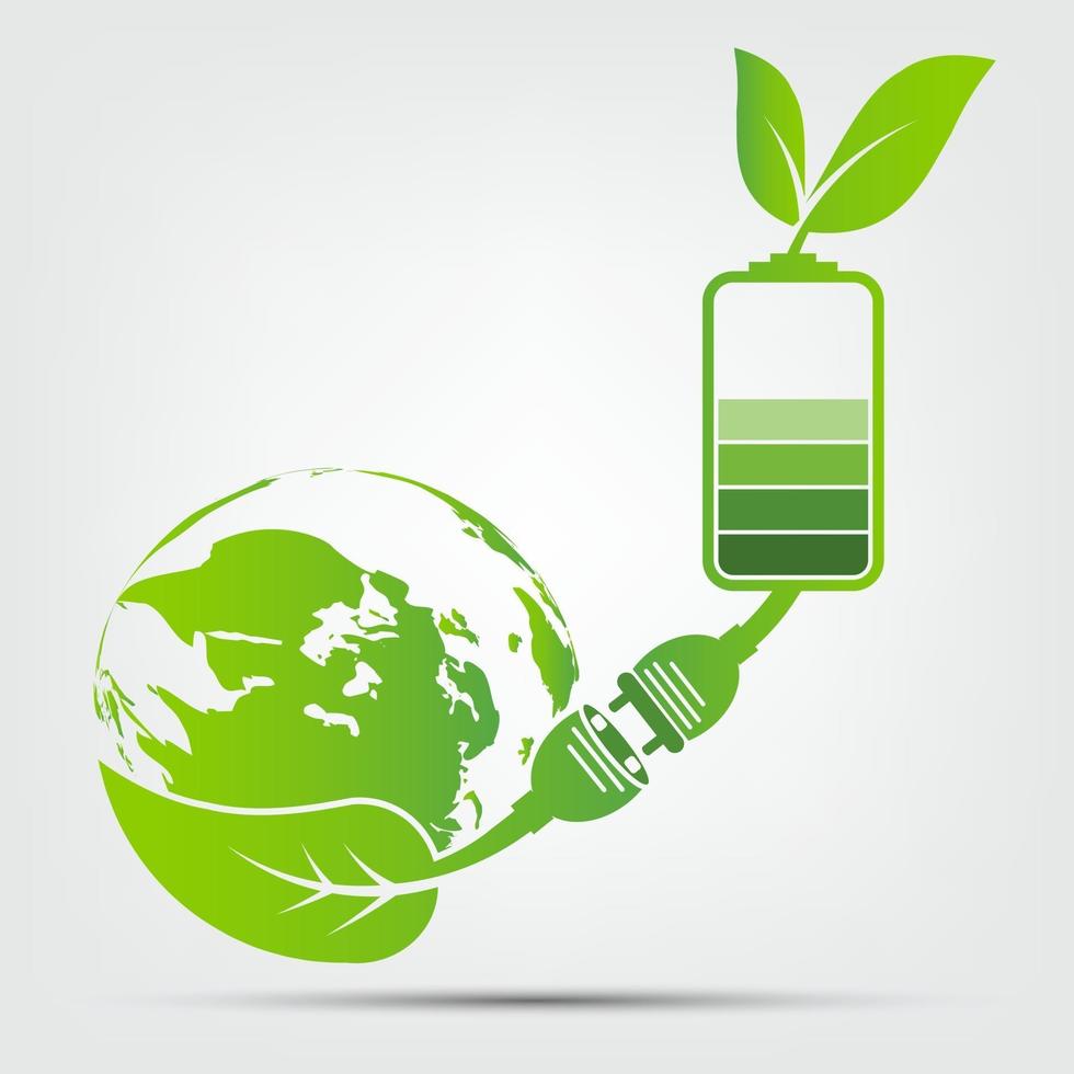 groene aarde met stekker en batterij vector