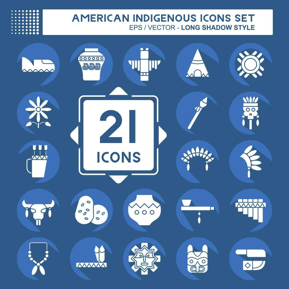 icoon reeks Amerikaans inheems. verwant naar onderwijs symbool. lang schaduw stijl. gemakkelijk ontwerp bewerkbare vector