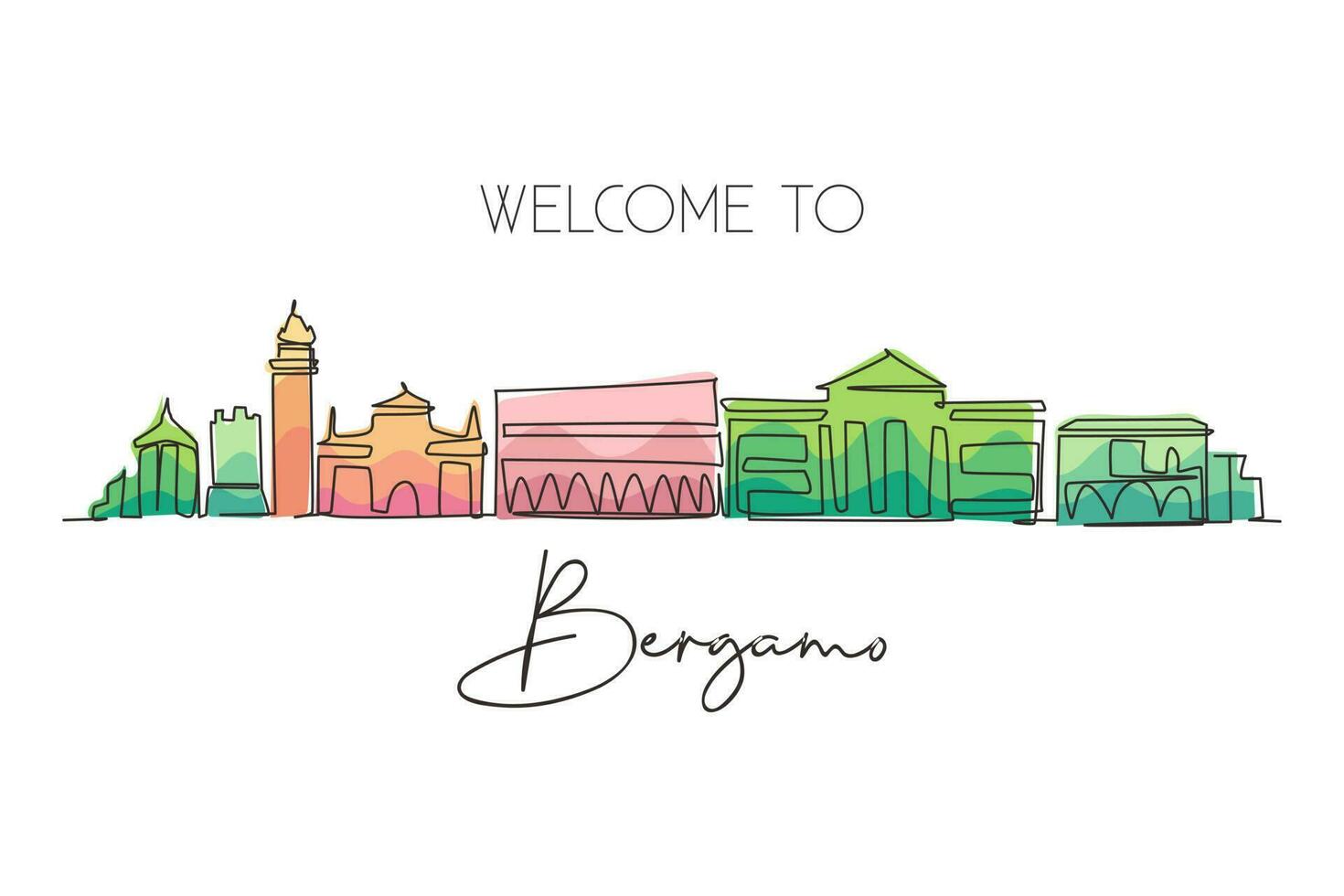 enkele doorlopende lijntekening de skyline van de stad van bergamo, italië. historisch stadslandschap in de wereld. beste vakantiebestemming wanddecoratie. bewerkbare lijn trendy één lijn tekenen ontwerp vectorillustratie vector