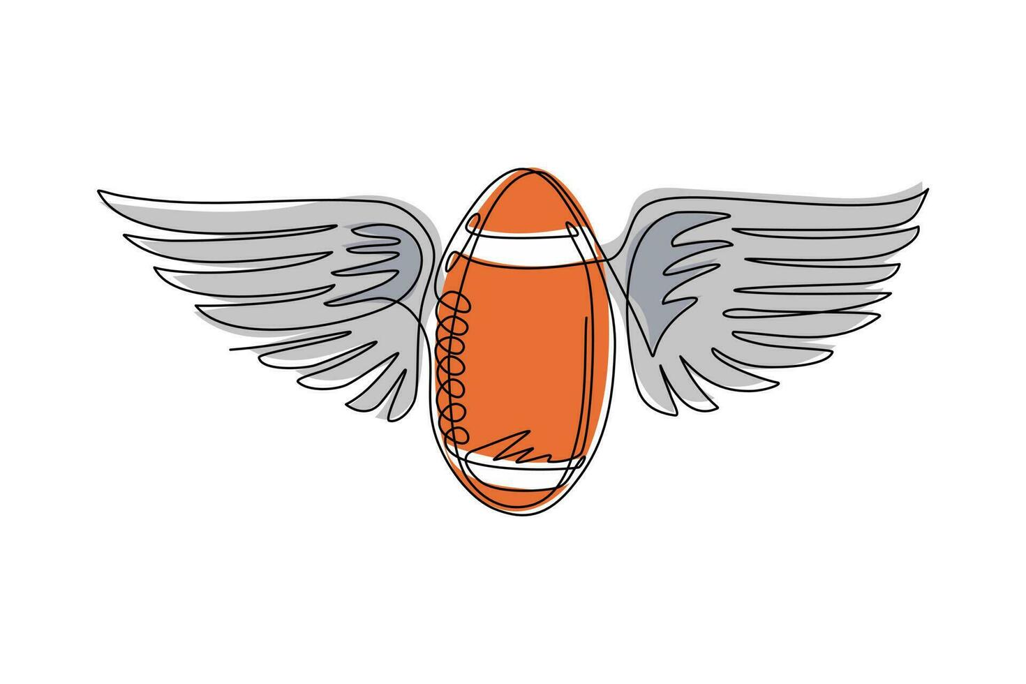 enkele doorlopende lijntekening vliegende Amerikaanse voetbal bal vleugels. symbool, embleem van american football bal met vleugels voor competitie. team sporten. actieve levensstijl. één lijn tekenen ontwerp vector