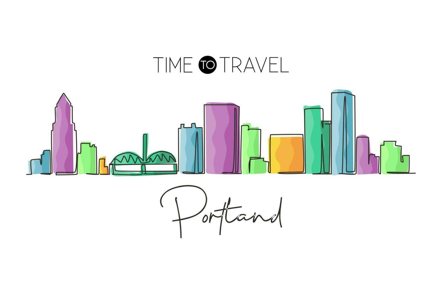 ononderbroken één lijntekening de skyline van de stad van Portland, Oregon. beroemde stad schraper landschap. wereld reizen huis muur decor art poster print concept. enkele lijn tekenen ontwerp vector grafische afbeelding