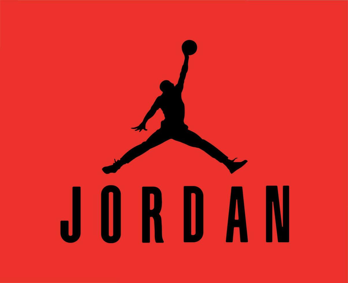 Jordanië merk logo symbool met naam zwart ontwerp kleren Sportkleding vector illustratie met rood achtergrond