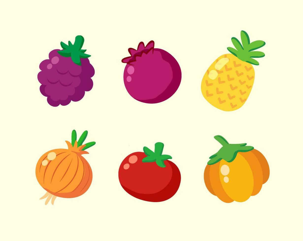 vector schattig fruit, reeks van vlak tekenfilm illustratie pictogrammen