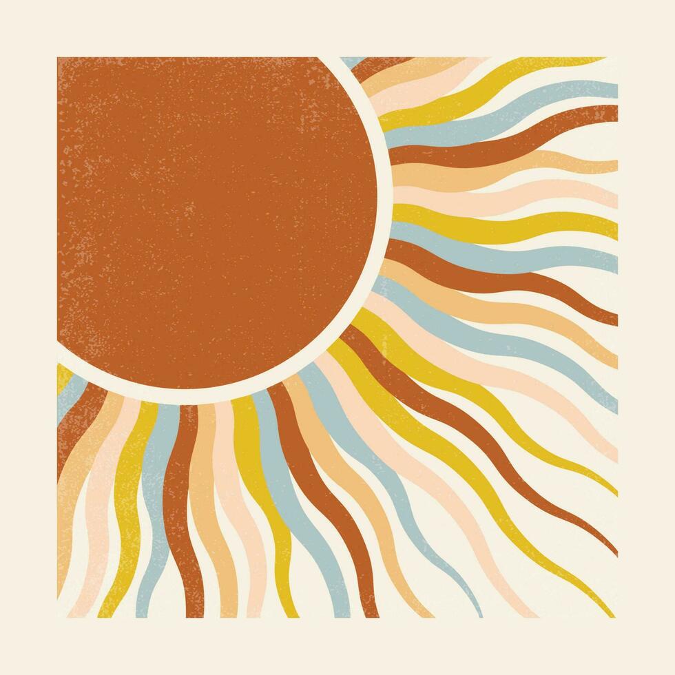 retro zon afdrukken boho minimalistische afdrukbare plein kunst. meetkundig abstract zonsondergang afdrukken Boheems illustratie, vector kaart
