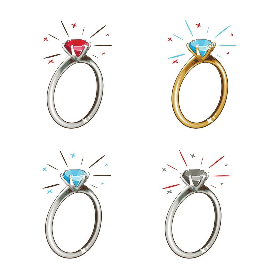 bruiloft ring illustratie, goud en zilver verloving ringen verzameling, bruiloft ring reeks vector