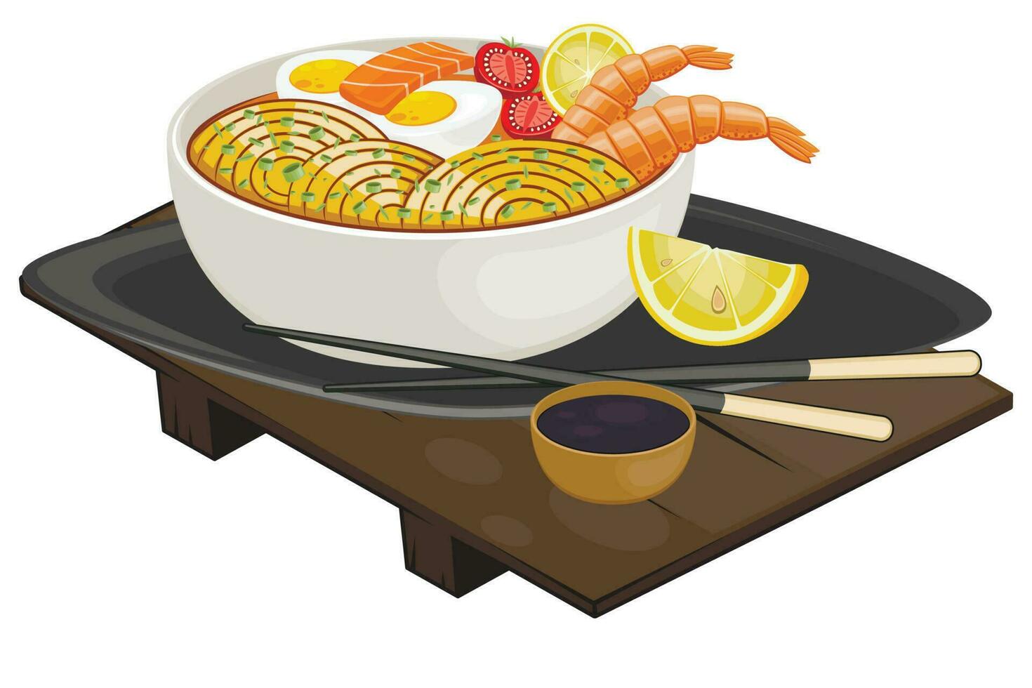 Aziatisch voedsel set. voedsel kom met zeevruchten. japans restaurant menu ontwerp elementen geïsoleerd Aan wit achtergrond. ramen noedels vector