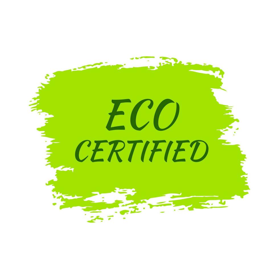 groen natuurlijk bio label. de opschrift eco gecertificeerd Aan groen etiket Aan hand- getrokken vlekken. vector illustratie