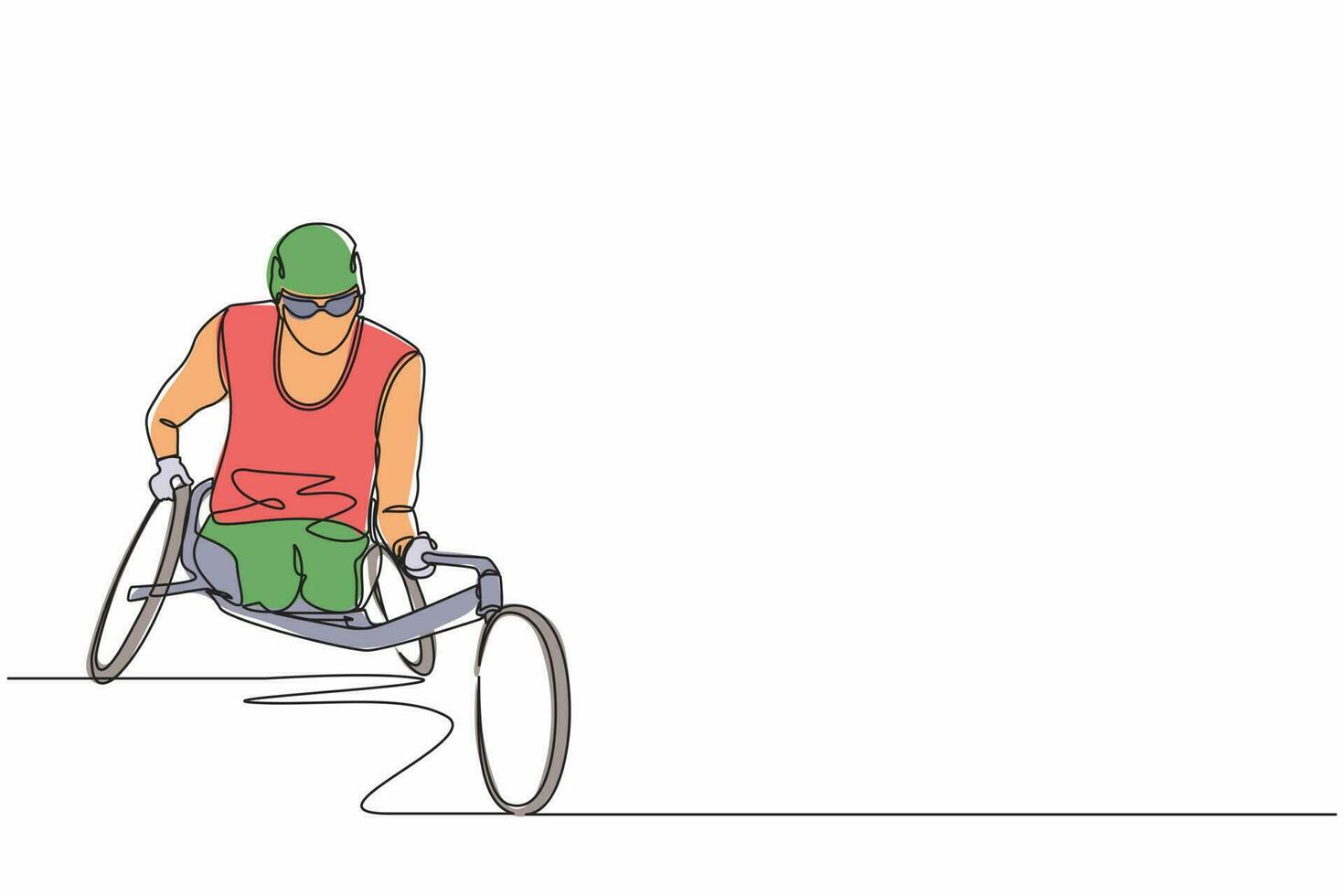 enkele doorlopende lijntekening racen op de sportrolstoel. handicap sportman in games toernooi. hobby's en interesses van mensen met een handicap. één regel grafisch ontwerp vectorillustratie vector