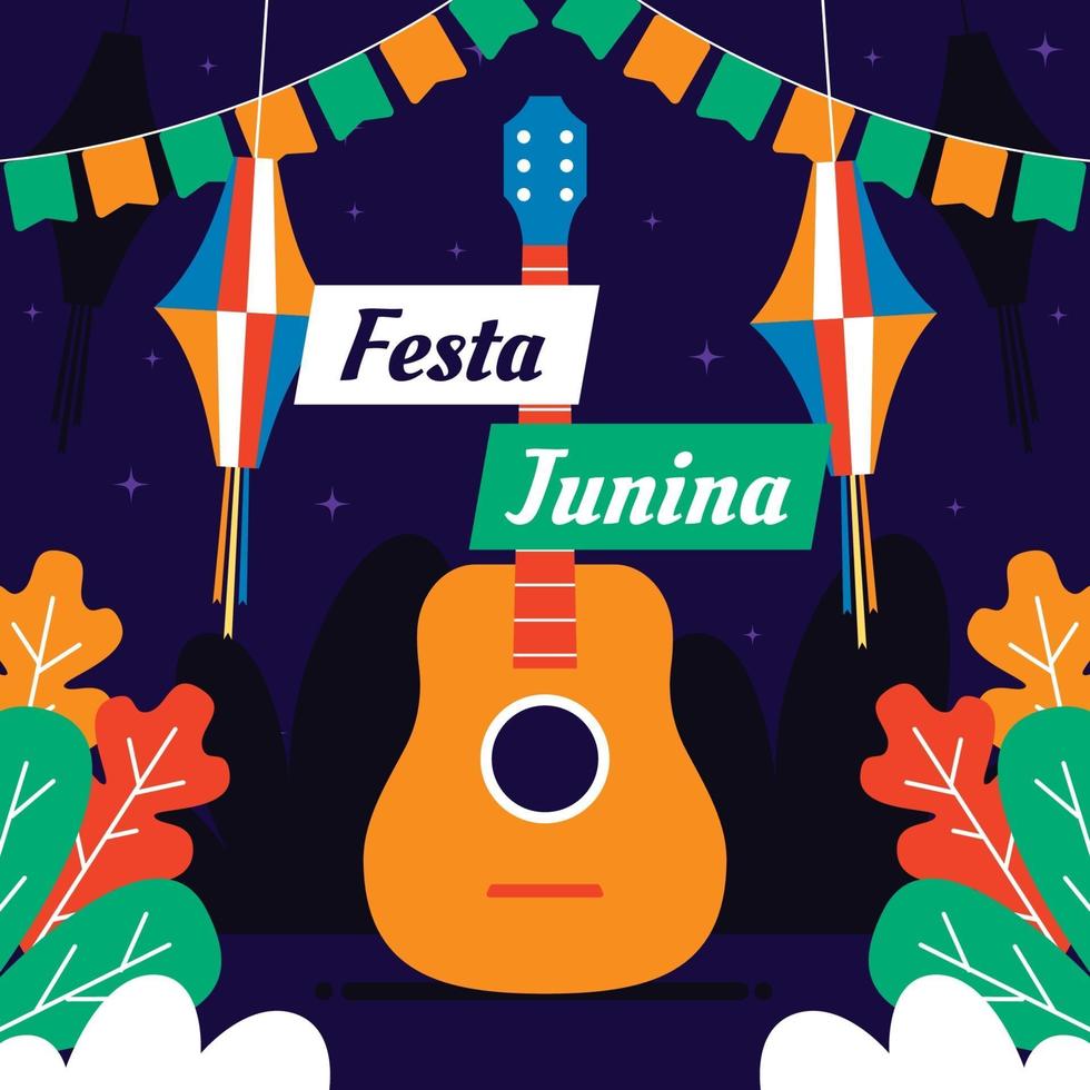 festa junina met gitaar en vlieger achtergrondconcept vector