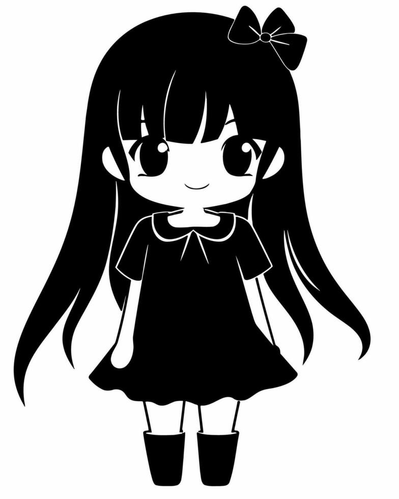 chibi meisje zwart en wit vector