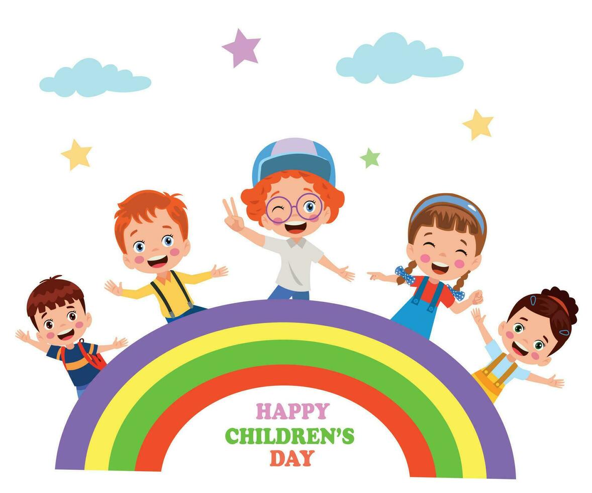 een poster voor de kinderen dag met de woorden gelukkig kinderen dag vector