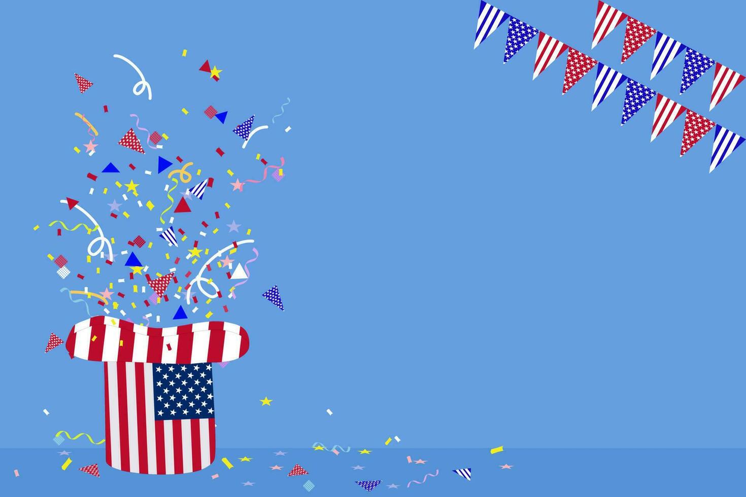 onafhankelijkheid dag achtergrond banier Verenigde Staten van Amerika vlag guirlande, gors, ballonnen, confetti, ster, lint, vallend van de lucht. web reclame viering optocht festival partij decoratie vector illustratie.