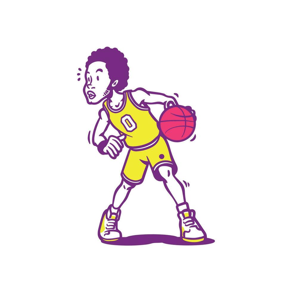 dribbelen basketbal speler tekenfilm vector