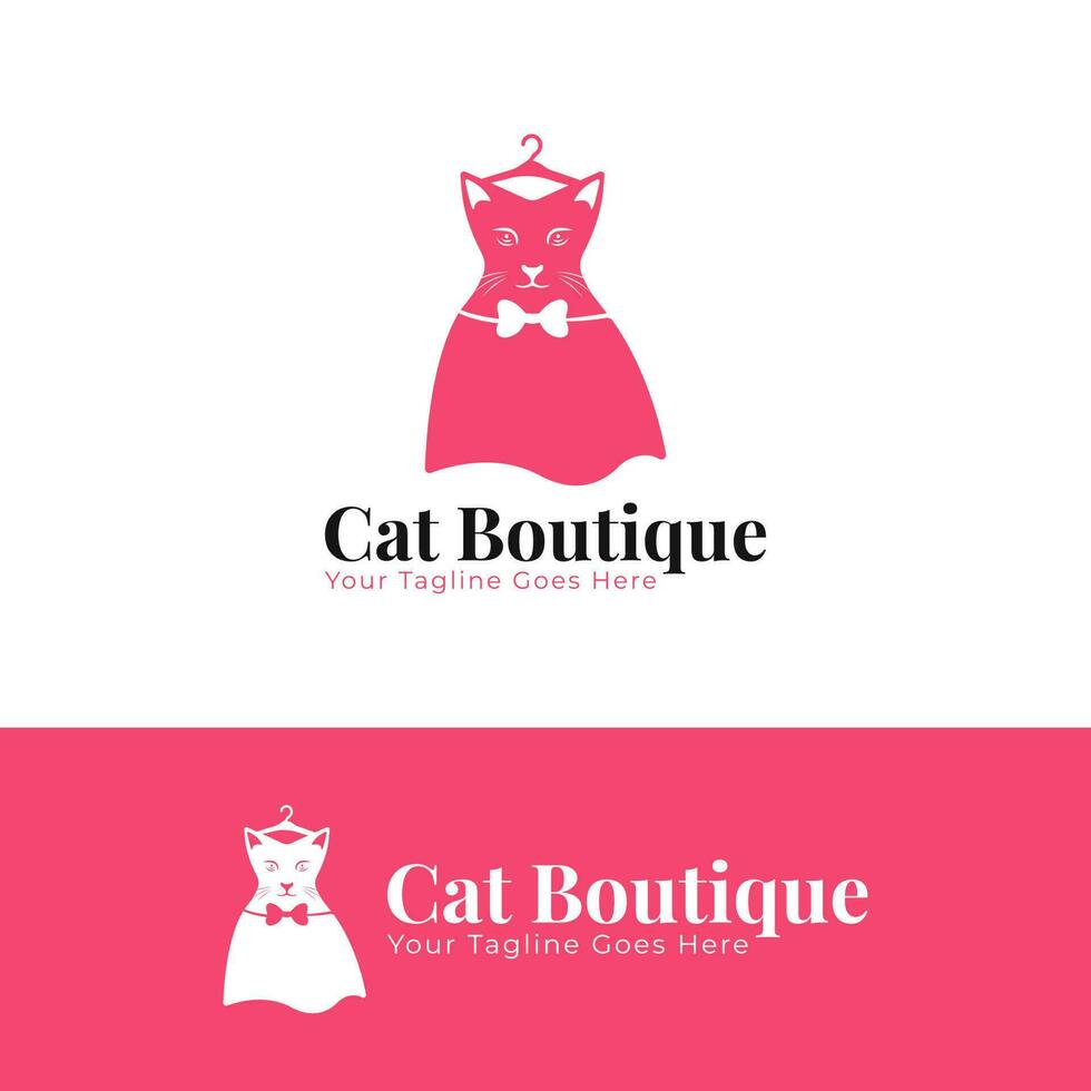winkel logo vector ontwerp met kat silhouet Aan een jurk, winkel logo ontwerp, shirt, jurk, vrouwen kleding