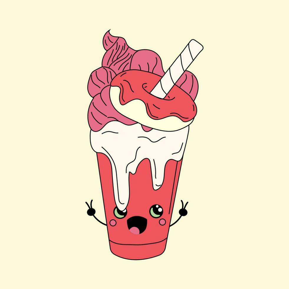 schattig gelukkig grappig milkshake met kawaii ogen . vector illustratie geïsoleerd