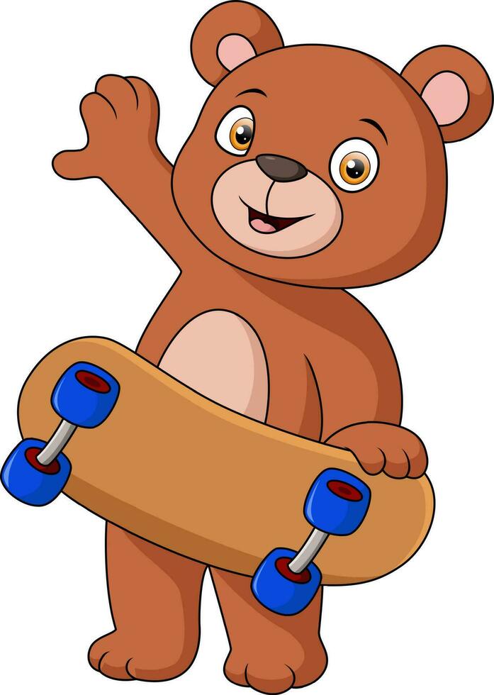 schattig weinig beer tekenfilm spelen skateboard vector