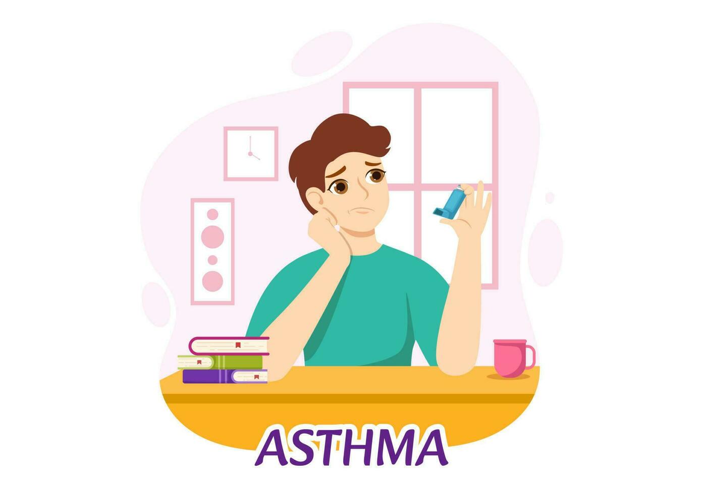 astma ziekte vector illustratie met menselijk longen en inhalatoren voor ademen in gezondheidszorg vlak tekenfilm hand- getrokken landen bladzijde Sjablonen