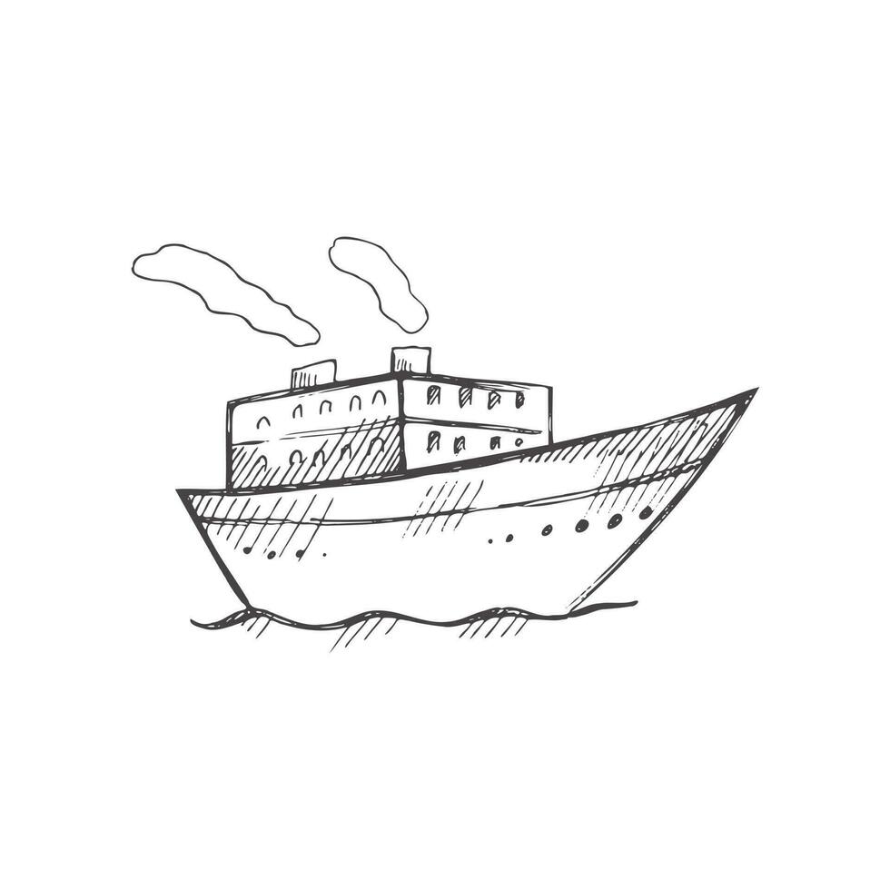 hand- getrokken schetsen van schip, stoomboot, stoomschip. wijnoogst vector illustratie geïsoleerd Aan wit achtergrond. tekening tekening.