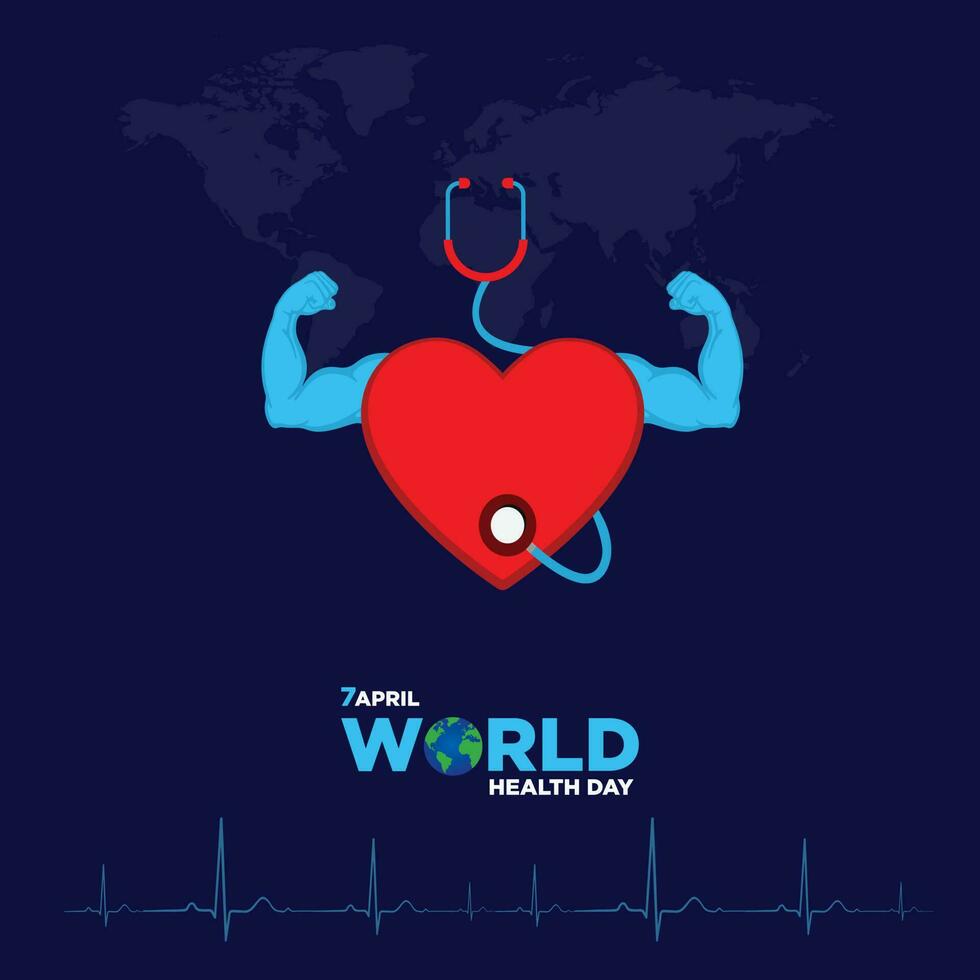 wereld Gezondheid dag. wereld sterk Gezondheid vector ontwerp. vector illustratie voor wereld Gezondheid dag in blauw achtergrond.