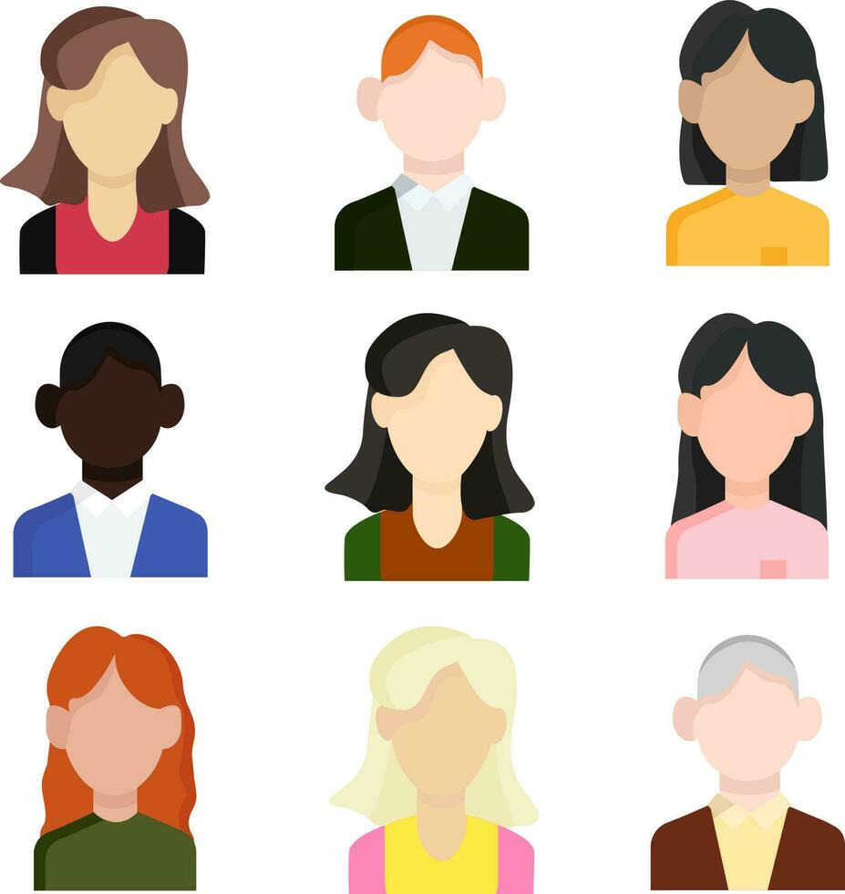 pictogrammen gekleurde avatars mannen en Dames mensen van verschillend leeftijden en nationaliteiten gezichtsloos vector