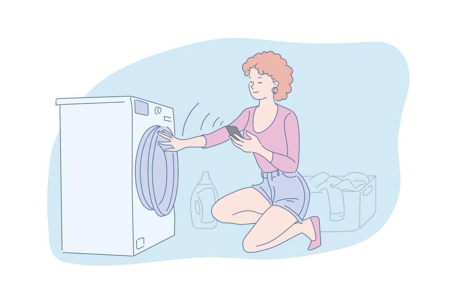automatisch wassen, huishouden toestel concept vector
