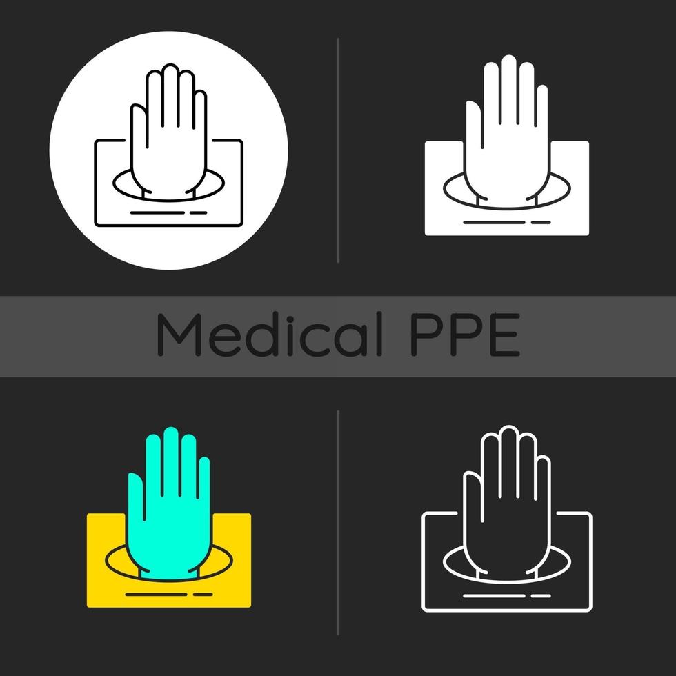 handschoenen in vak donkere thema iconen set vector