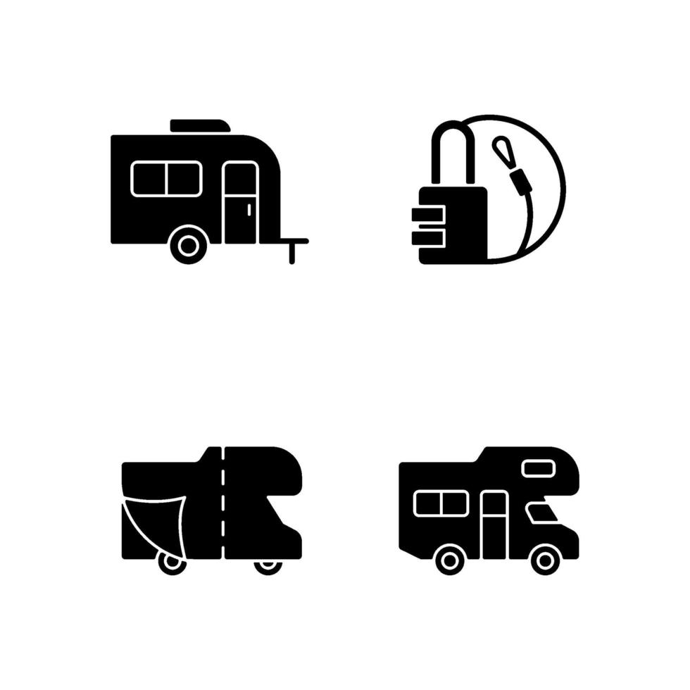 aanhangwagen voor bestelwagen zwarte glyph pictogrammen instellen op witte ruimte vector