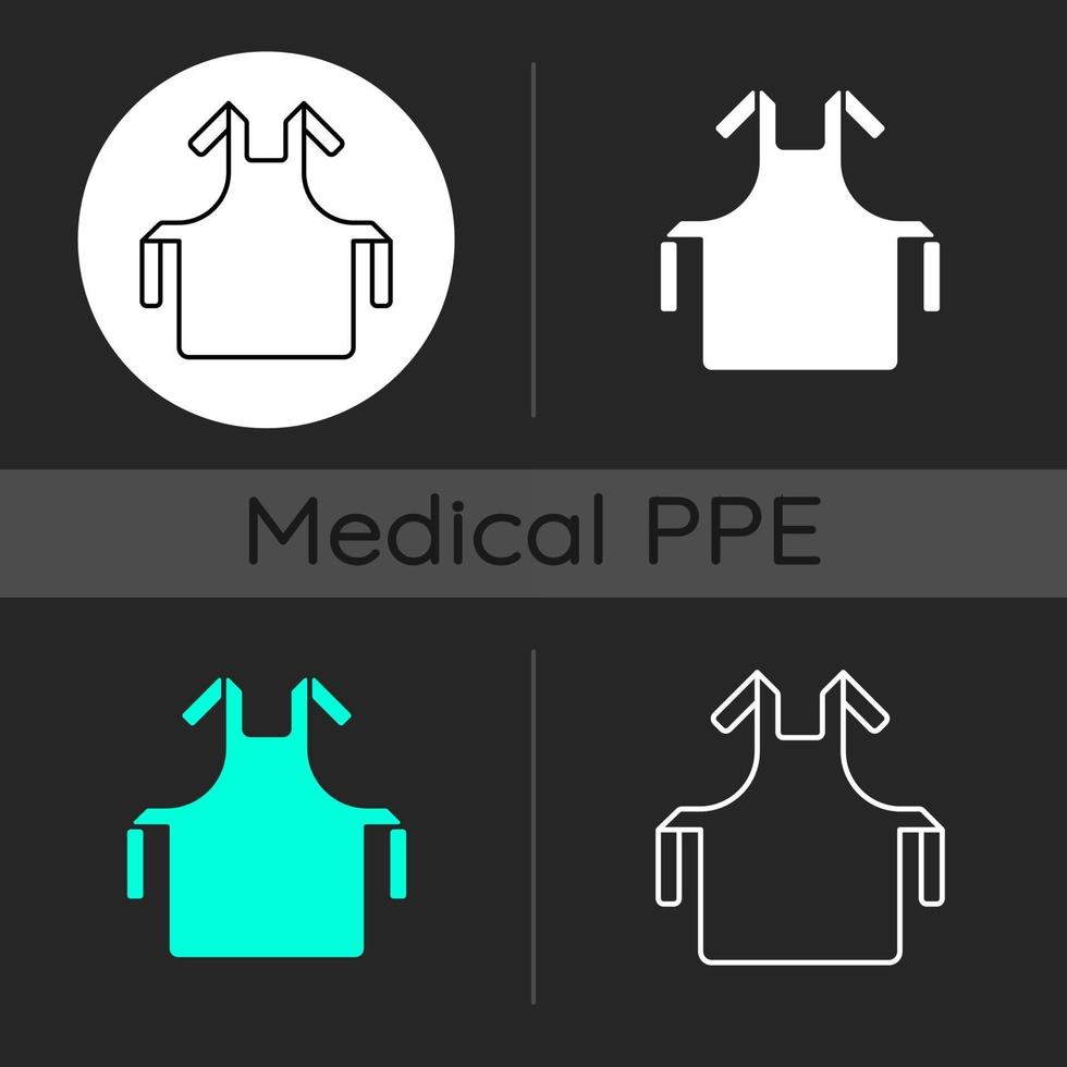 medische schort donkere thema iconen set vector