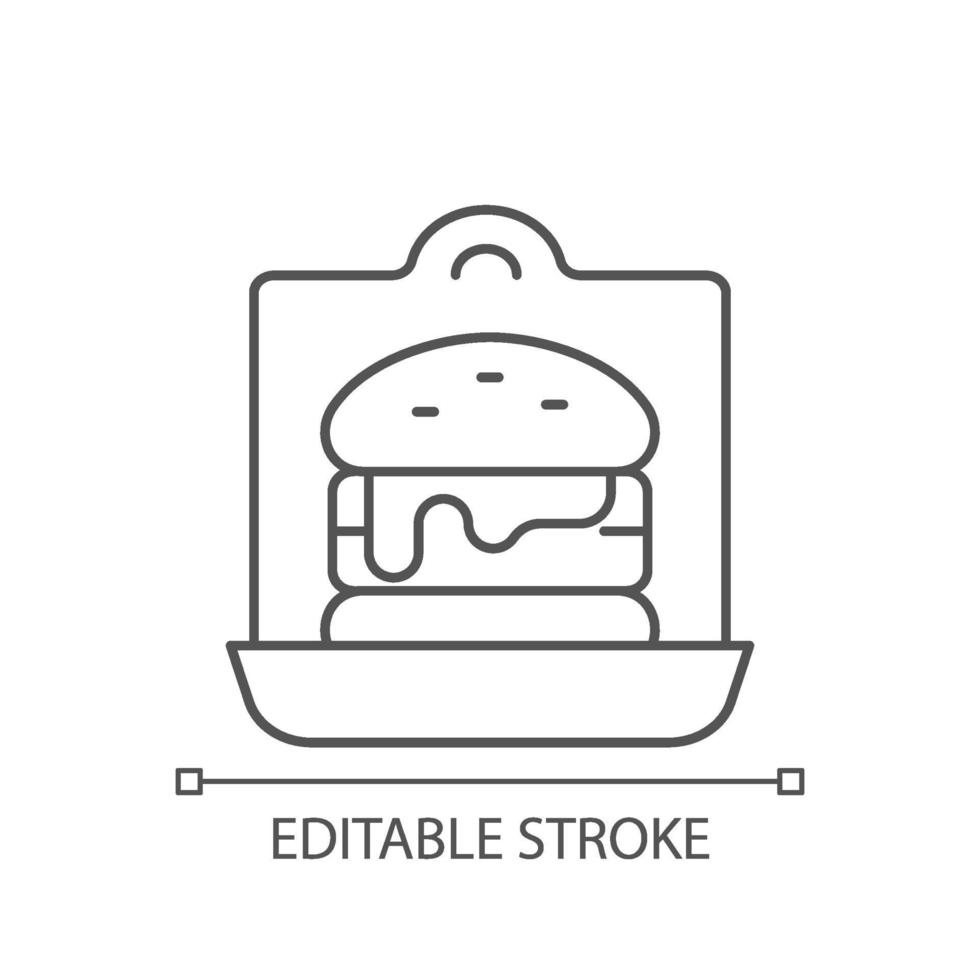 afhaalmaaltijden sandwiches en hamburgers lineaire pictogram vector