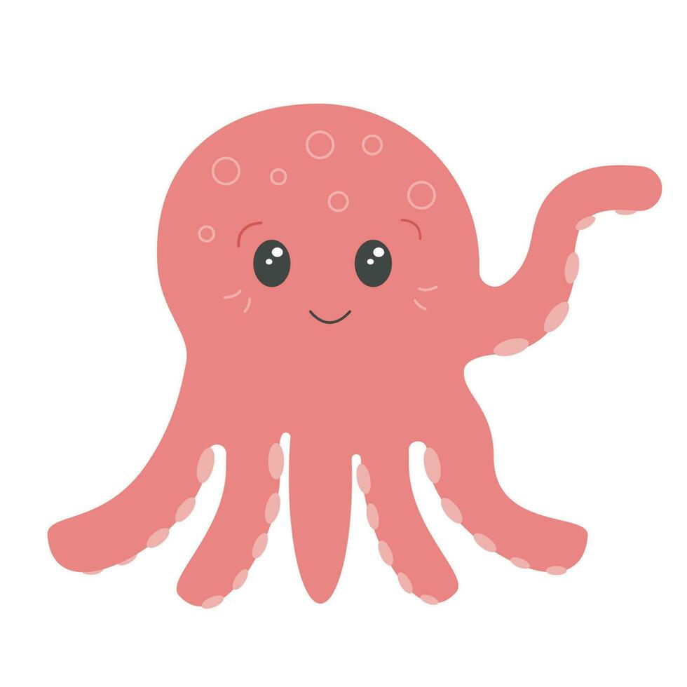 schattig tekenfilm Octopus. vector illustratie geïsoleerd Aan wit achtergrond. kawaii roze Octopus voor kind