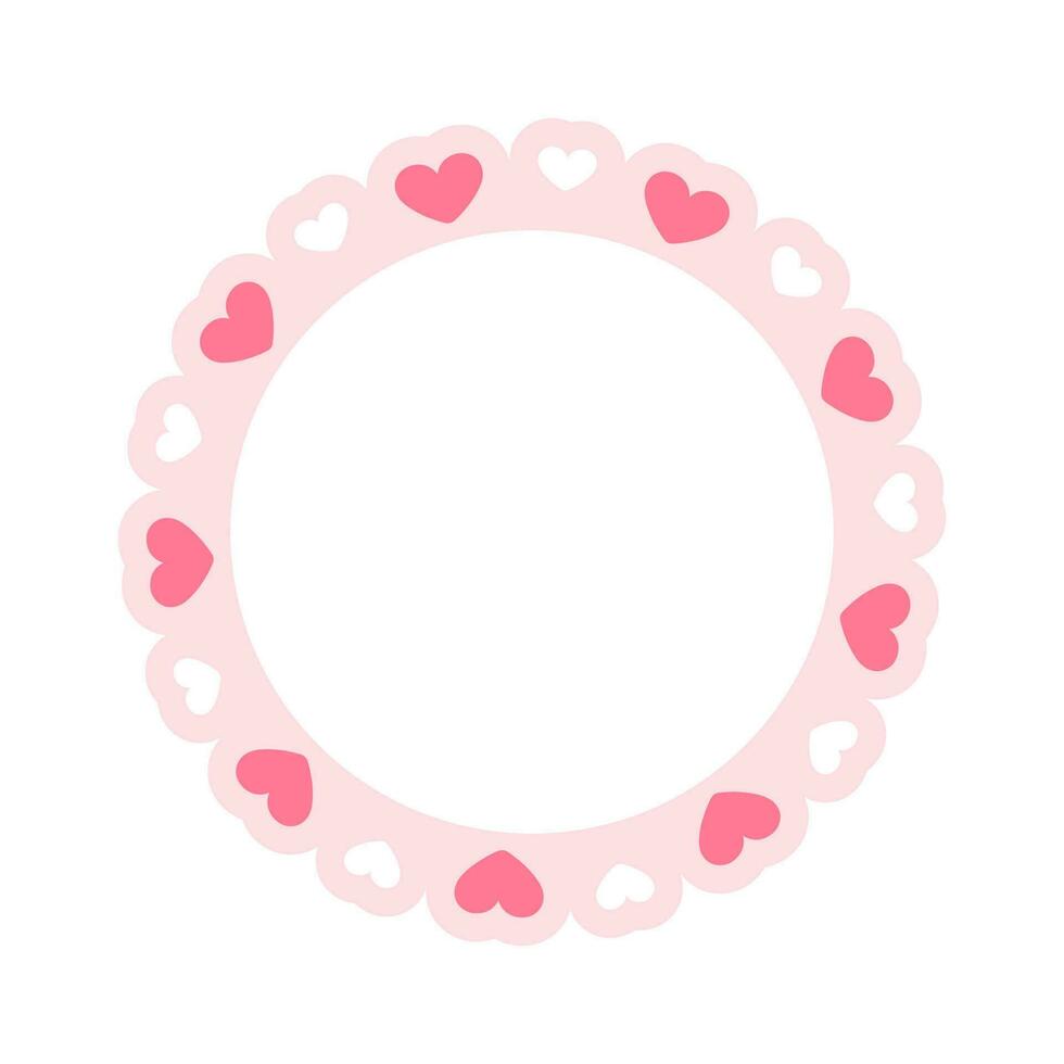 cirkel geschulpte kader met harten, pastel schattig valentijnsdag kader grens vector