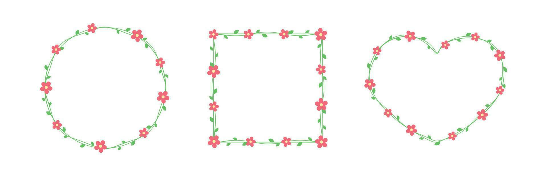 rood bloemen met groen bladeren kaders en borders set, bloemen botanisch ontwerp element vector illustratie
