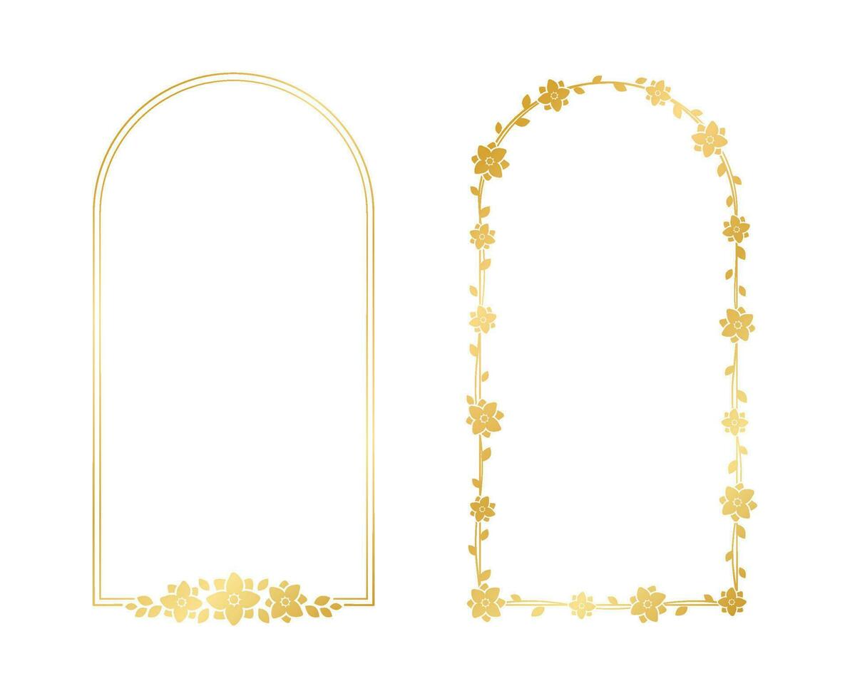 meetkundig verticaal goud bloemen kader verzameling set. luxe gouden kader grens voor nodig uit, bruiloft, certificaat. vector kunst met bloemen en bladeren.