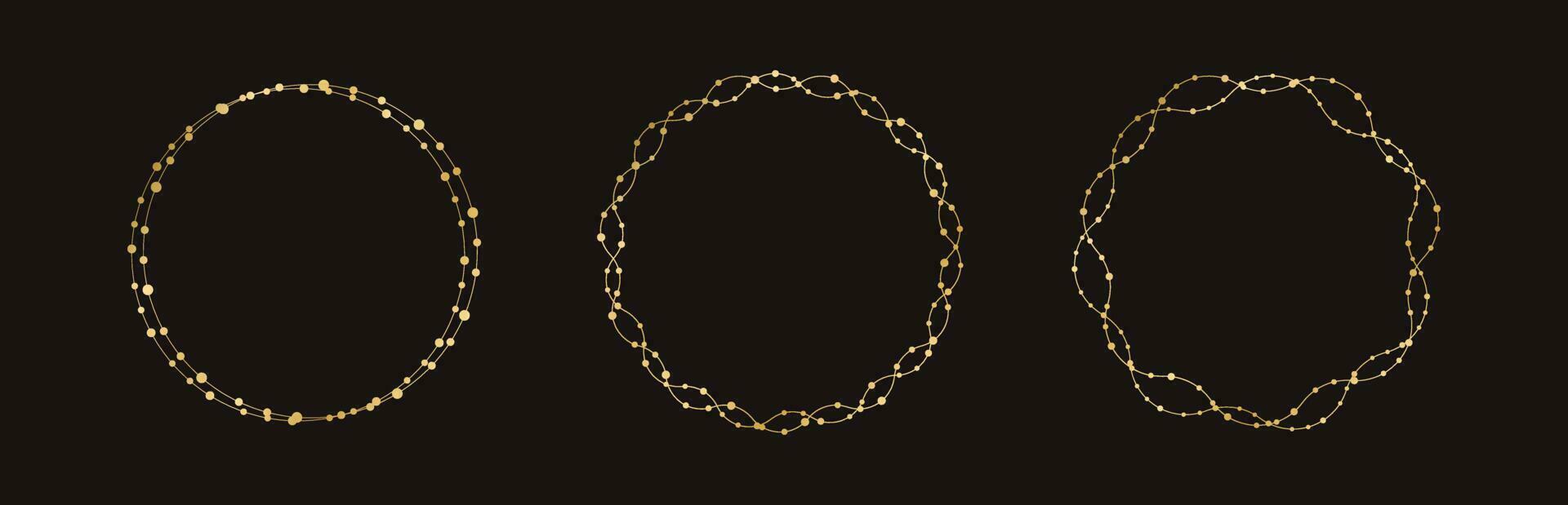 goud ronde Kerstmis fee lichten kader grens set. abstract gouden dots cirkel kader verzameling. vector