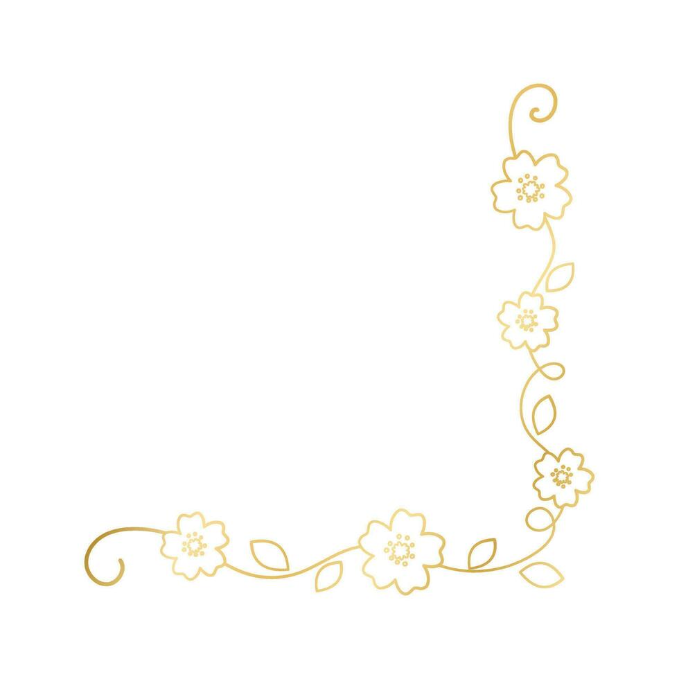 voorjaar goud bloemen hoek grenzen. bloem bladzijde decoratie tekening vector illustratie.