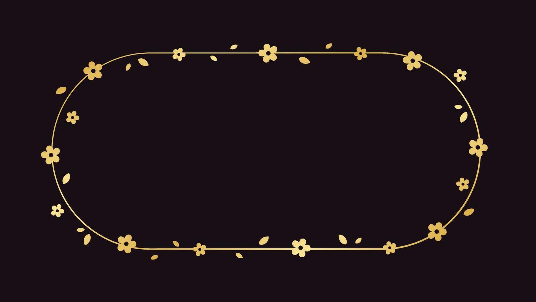 goud ovaal bloemen kader silhouet tekening. gouden botanisch grens sjabloon, floreren ontwerp element voor bruiloft, groet kaart. vector