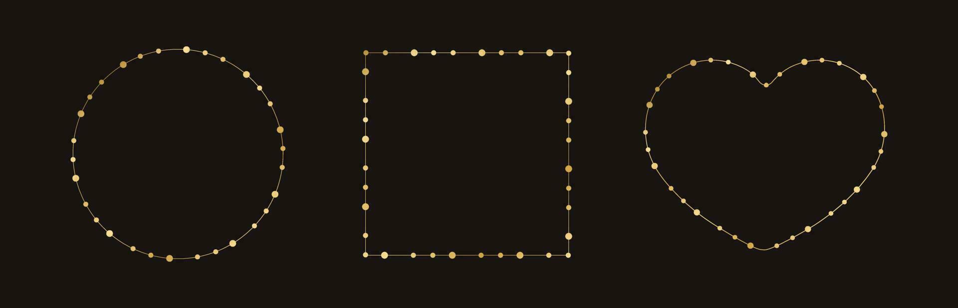 goud Kerstmis fee lichten kader grens set. abstract meetkundig gouden dots cirkel kader verzameling. vector