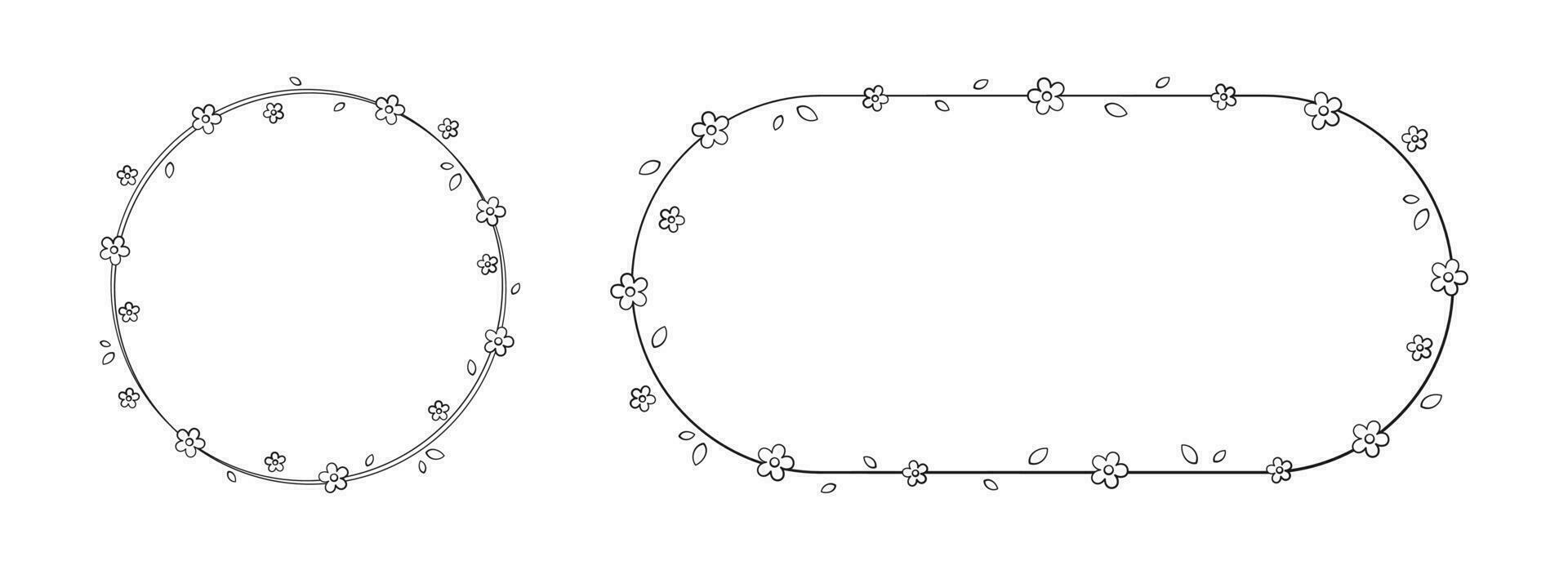 bloemen kader schets tekening set. botanisch cirkel grens sjabloon, floreren ontwerp element voor bruiloft, groet kaart. vector