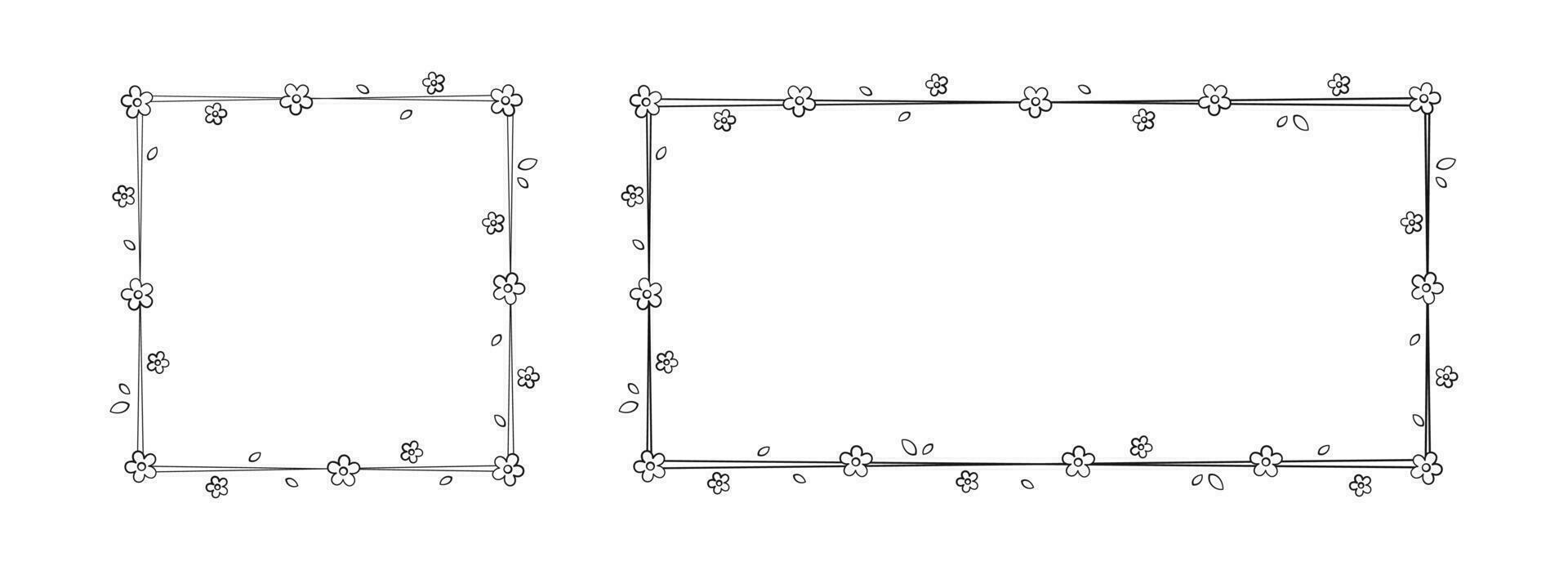 bloemen kader schets tekening set. voorjaar grens sjabloon, floreren ontwerp element voor bruiloft, groet kaart. vector