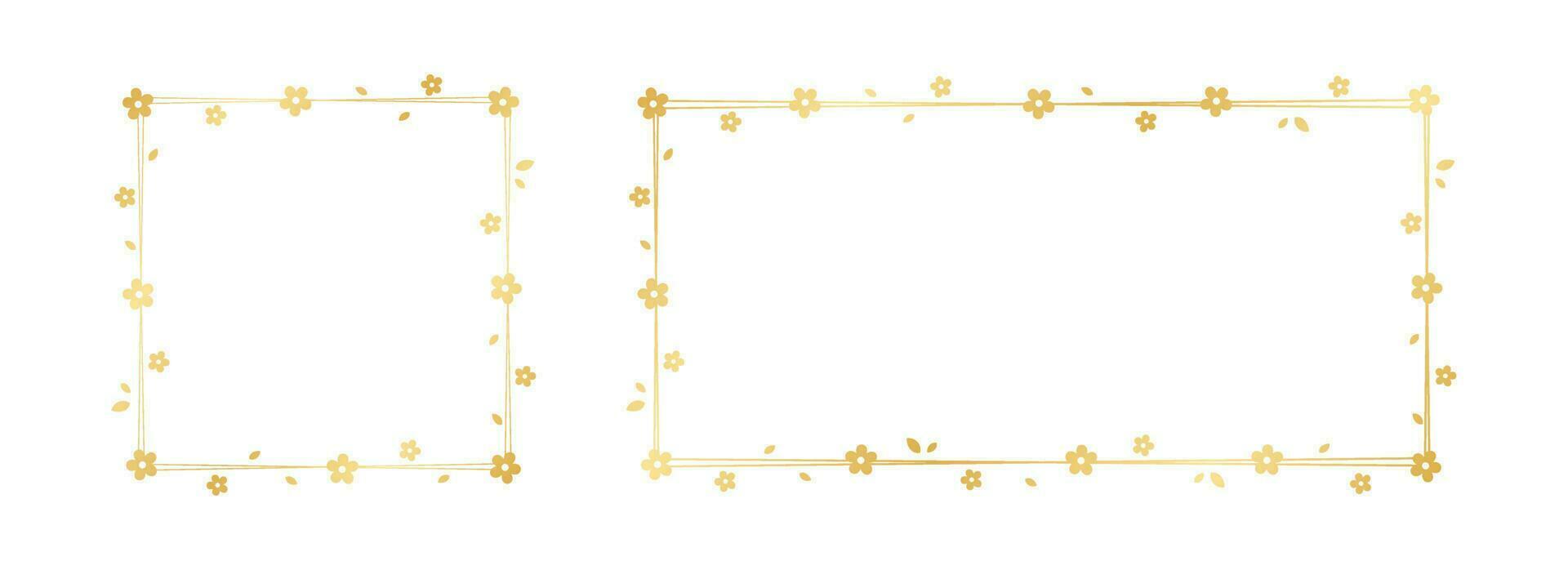 goud bloemen kader silhouet tekening set. voorjaar grens sjabloon, floreren ontwerp element voor bruiloft, groet kaart. vector
