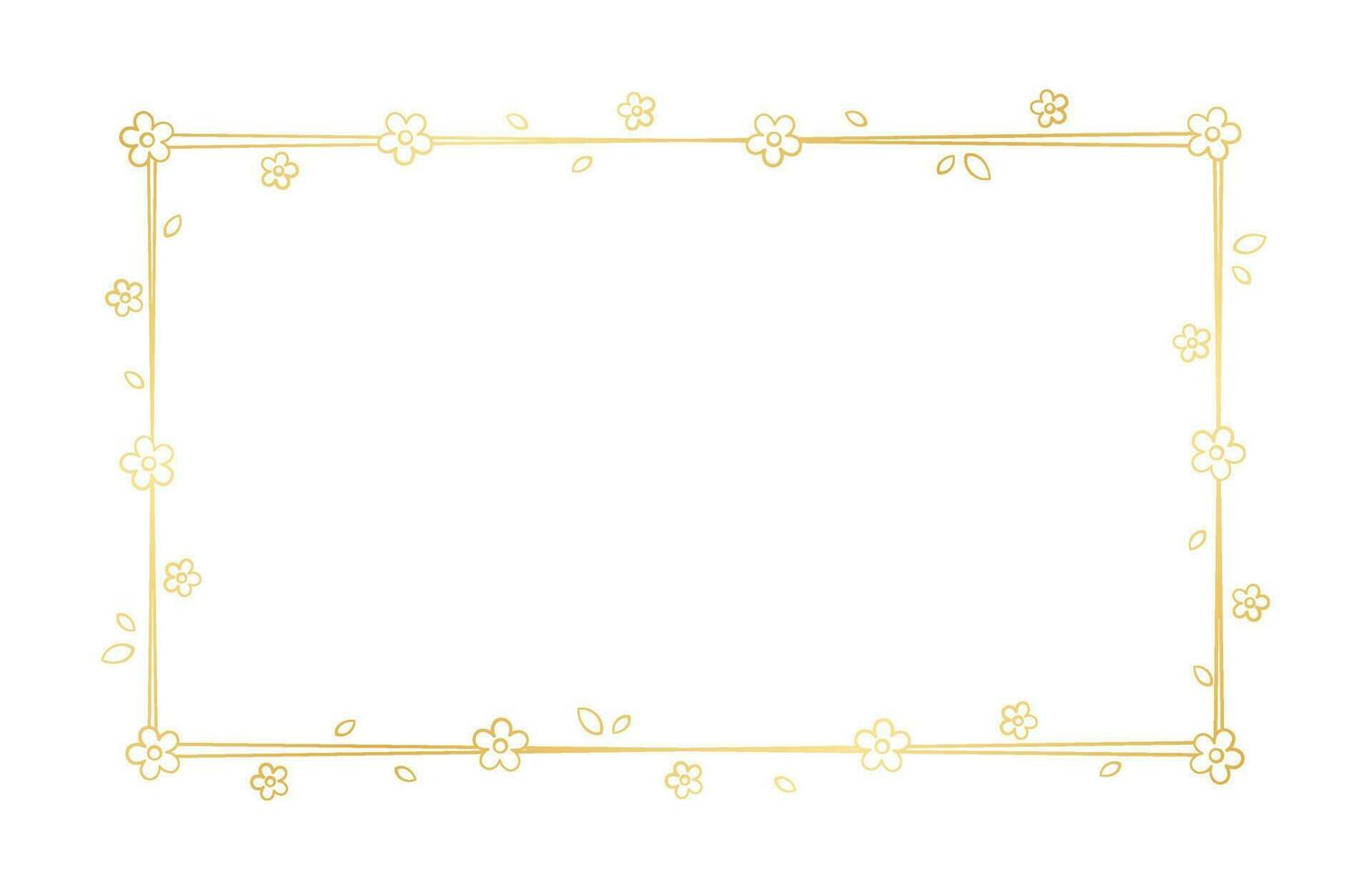 goud rechthoek bloemen kader schets tekening. botanisch grens sjabloon, floreren ontwerp element voor bruiloft, groet kaart. vector