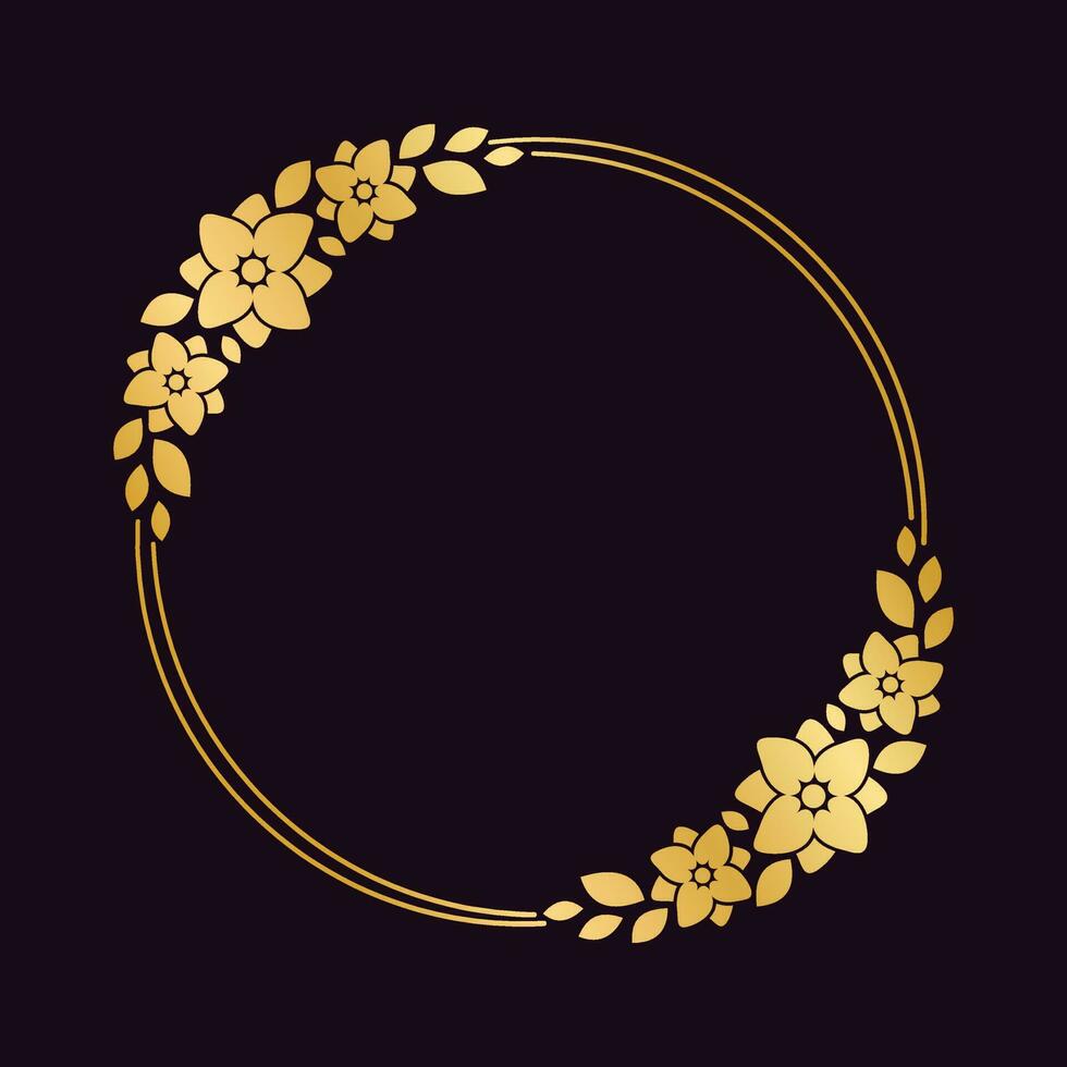 ronde goud bloemen kader sjabloon. luxe gouden kader grens voor nodig uit, bruiloft, certificaat. vector kunst met bloemen en bladeren.