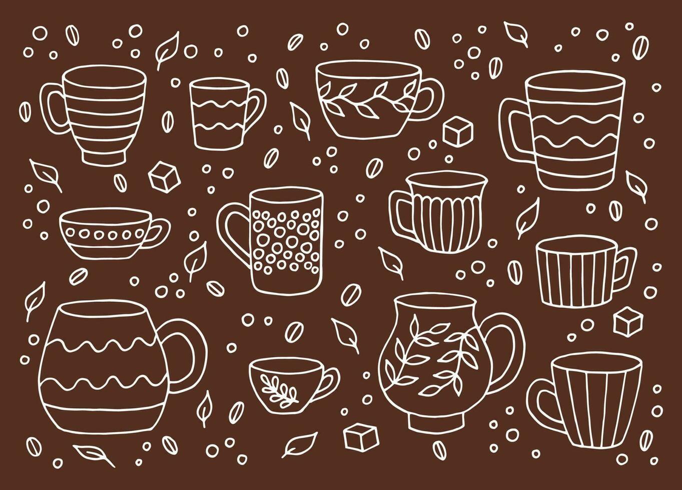 hand- getrokken kop mok. reeks van cups in tekening stijl. vector illustratie geïsoleerd Aan wit achtergrond.