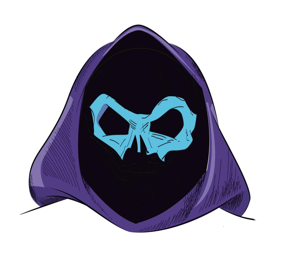 karakter ontwerp met blauw schedel onder licht blauw kap geïsoleerd Aan wit vector