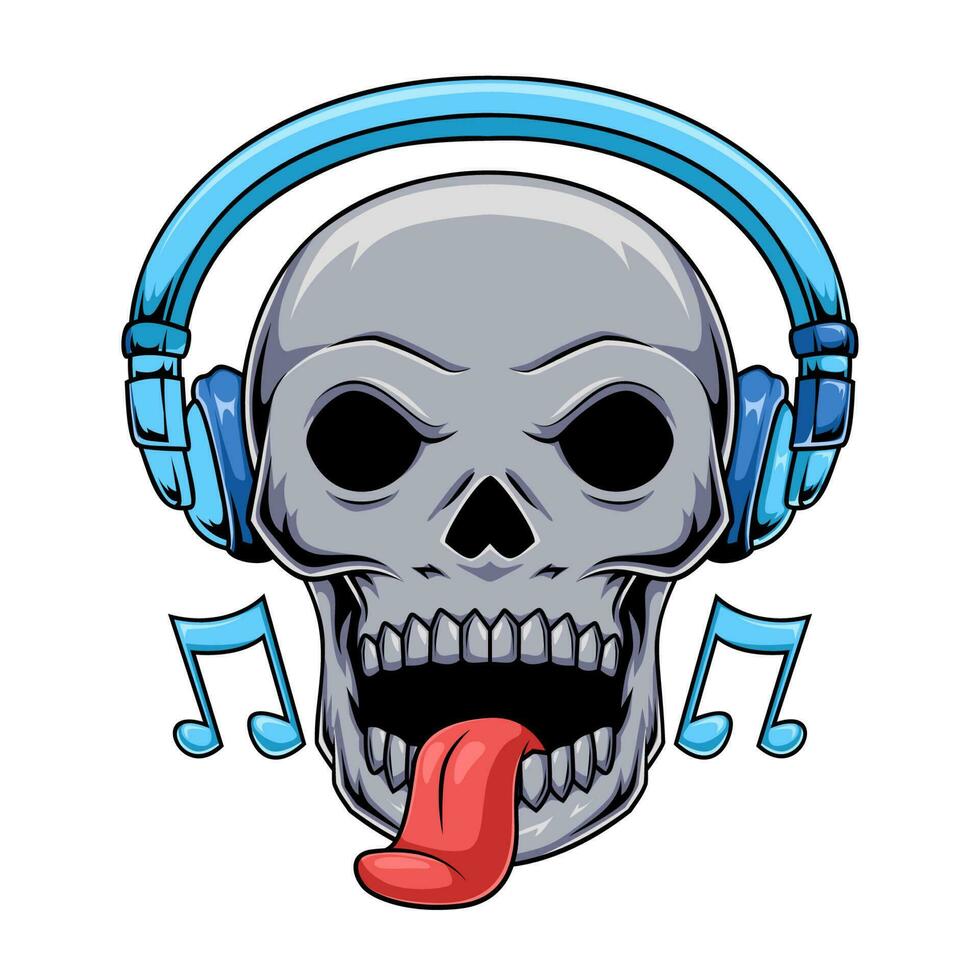 illustratie van muziek- minnaar menselijk schedel mascotte karakter vervelend koptelefoon vector