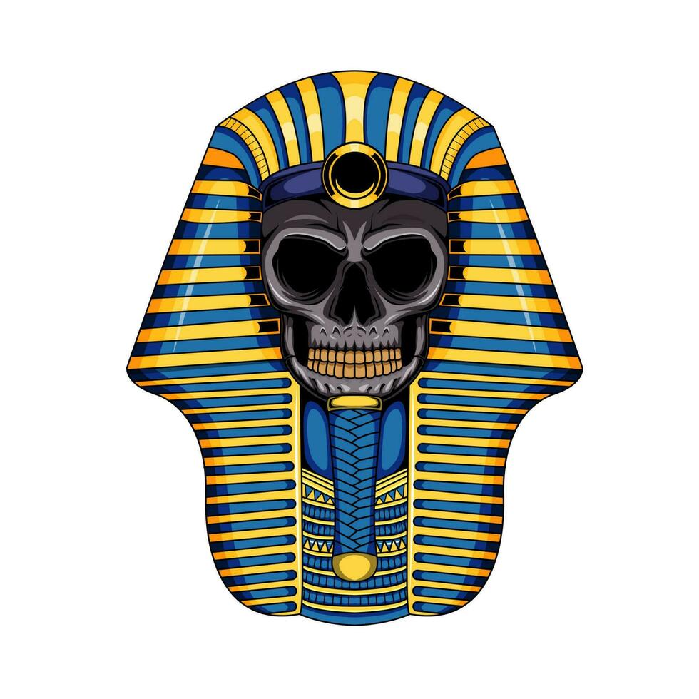 illustratie van gouden Farao Egypte menselijk schedel mascotte karakter vector